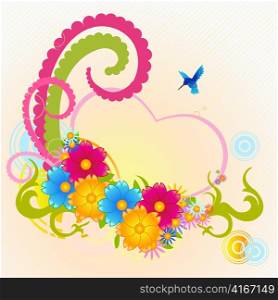 Vector illustraition of funky floral frame with heart shape