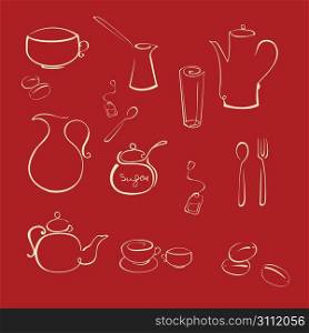 Vector illustraition of kitchen utensil Design Set made with simple line only