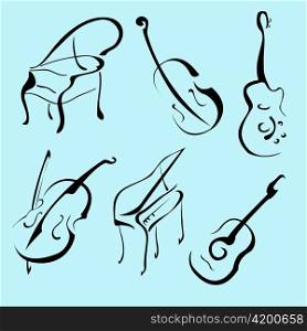 Vector illustraition of Music Instruments Design Set made with simple line only