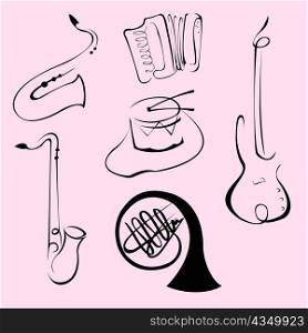 Vector illustraition of Music Instruments Design Set made with simple line only