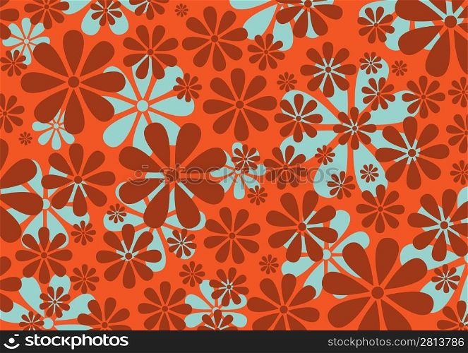 Vector illustraition of red Retro Daisy Pattern background