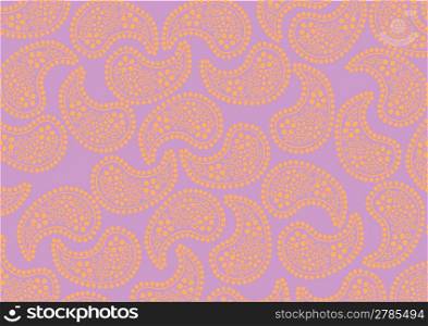 Vector illustraition of repeating orange paisley pattern on violet background