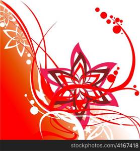 Vector illustraition of retro abstract floral swirl elements on the red background.