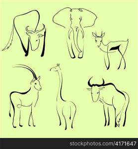 Vector illustraition of Wild Animals Design Set made with simple line only