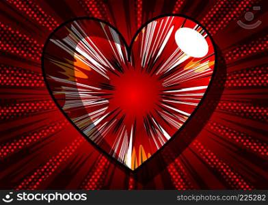 Vector illustrated comic book style heart, abstract love symbol. Icon, sign or emblem for graphic and web design.