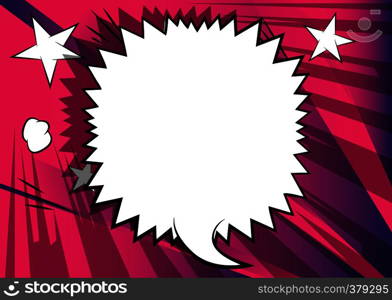 Vector illustrated retro comic book background with big blank speech bubble, pop art vintage style backdrop.