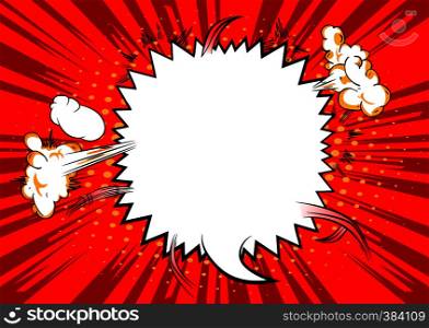 Vector illustrated retro comic book background with big blank speech bubble, pop art vintage style backdrop.