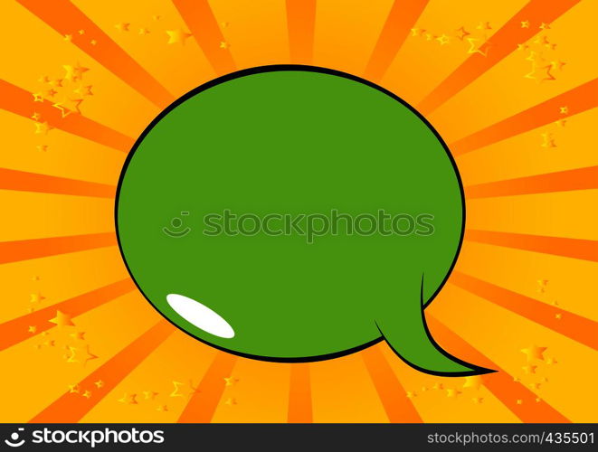 Vector illustrated retro comic book background with big colored speech bubble, pop art vintage style backdrop.
