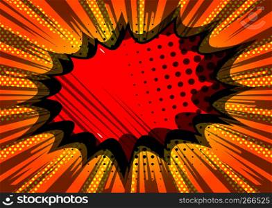 Vector illustrated retro comic book background with big colorful explosion bubble, pop art vintage style backdrop.