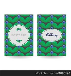 vector illustration. a set of postcards, posters, banners. floral blue forest summer berry with green leaves pattern.. vector illustration. a set of postcards, posters, banners. flora