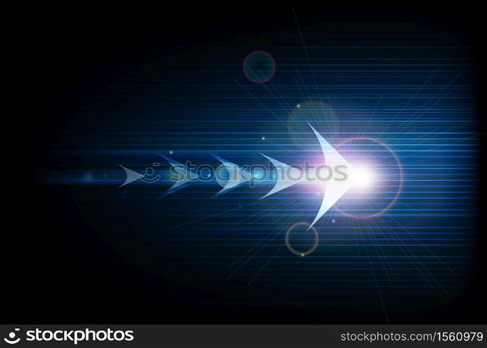 Vector illustration abstract arrow symbol forward and smooth lines in dark blue color background. Hi-tech digital technology and innovation concept. Abstract futuristic, shiny lines background