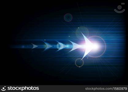 Vector illustration abstract arrow symbol forward and smooth lines in dark blue color background. Hi-tech digital technology and innovation concept. Abstract futuristic, shiny lines background