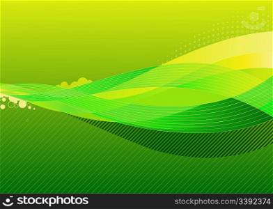Vector illustration - abstract background made of green splashes and curved lines