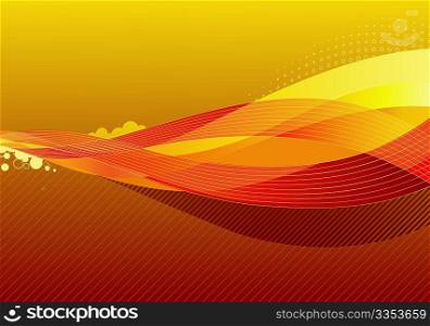 Vector illustration - abstract background made of orange splashes and curved lines