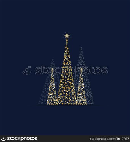 Vector illustration abstract golden christmas tree on black background. Golden light decoration. Christmas tree as symbol