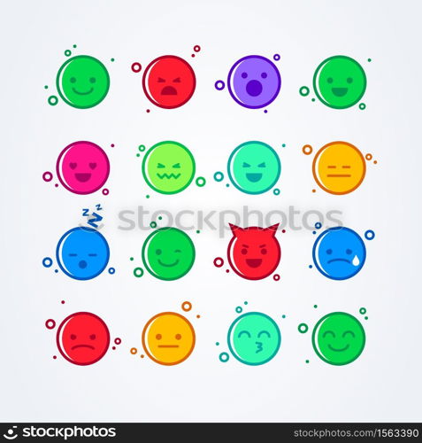 Vector illustration abstract isolated funny cute flat style emoji emoticon icon set with different moods on background