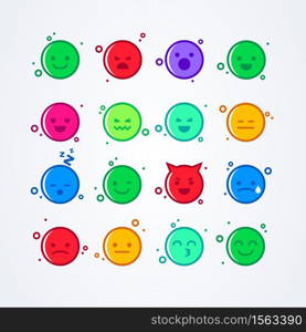 Vector illustration abstract isolated funny cute flat style emoji emoticon icon set with different moods on background