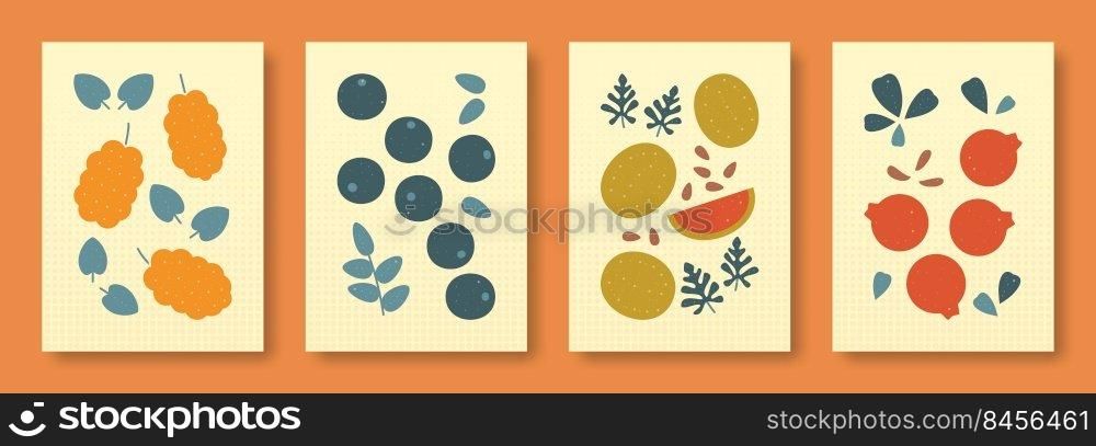 Vector illustration abstract still life of berries in pastel colors. Collection of contemporary art. Vector set of berries mulberry, whortleberry, watermelon, cowberry for social media, postcards.. Vector illustration abstract still life of berries in pastel colors. Set of illustrations berries mulberry, whortleberry, watermelon, cowberry.