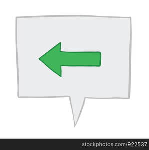 Vector illustration arrow showing left in speech bubble. Hand drawn. Colored outlines.