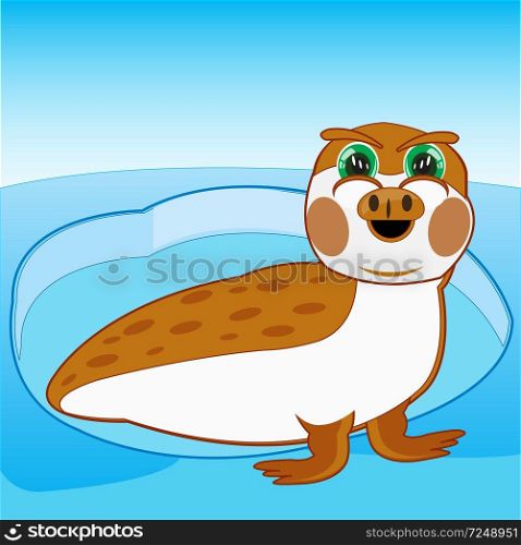 Vector illustration baby drawing seal sailling in water on north. Cartoon arctic animal seal in wormwood on north