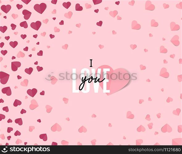 Vector illustration background with hearts. Beautiful confetti hearts falling on background. Invitation Template Background Design, Valentine&rsquo;s Day or Mother&rsquo;s Day. Background with hearts
