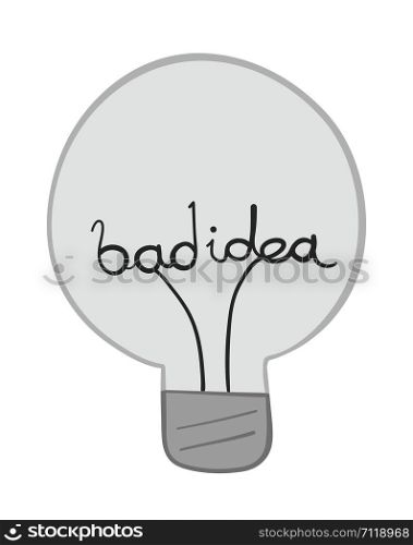 Vector illustration bad idea light bulb. Hand drawn. Colored outlines.