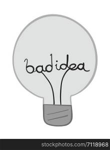 Vector illustration bad idea light bulb. Hand drawn. Colored outlines.