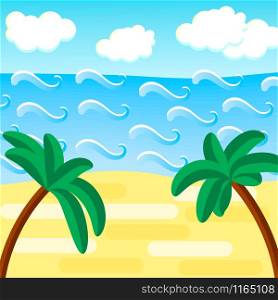 vector illustration. Beach, sea waves clouds palm trees. vector illustration. Beach, sea, waves, palm trees.