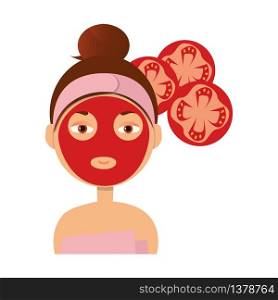 Vector illustration. Beautiful girl inflicts a mask of clay or cream on the face. Beauty, body care concept. . Beautiful girl inflicts a mask of clay or cream on the face. Beauty, body care concept. Vector illustration
