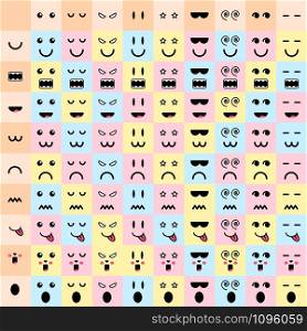 vector illustration. big set cute doodle monster mouth and eyes. 81monster faces. emotions. vector illustration. big set cute doodle monster mouth and eyes.