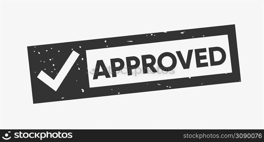 Vector Illustration Black Grunge Approved Stamp With Checkmark. Vector Black Grunge Approved Stamp With Checkmark