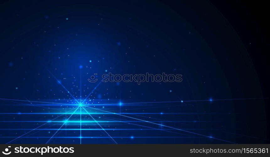 Vector illustration blue lines with sparkle on space and dark blue color background. Hi-tech digital technology concept. Abstract futuristic, shiny lines background