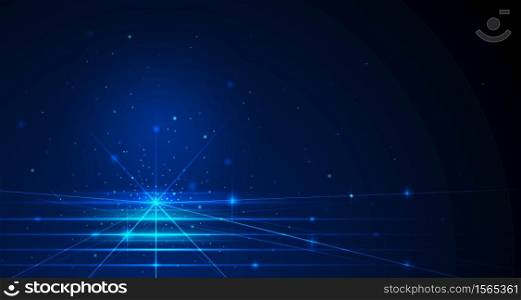 Vector illustration blue lines with sparkle on space and dark blue color background. Hi-tech digital technology concept. Abstract futuristic, shiny lines background