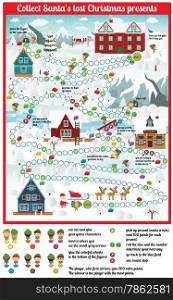 Vector illustration - Board game (Collect Santa&rsquo;s lost Christmas presents)