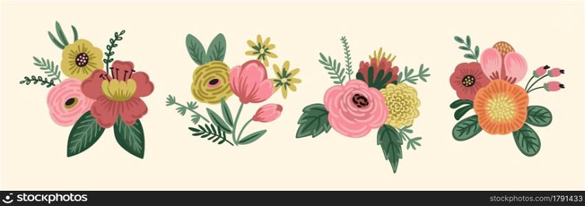 Vector illustration bouquets of flowers. Design template for card, poster, flyer and other users. Vector illustration bouquets of flowers. Design template