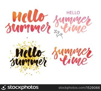 Vector illustration: Brush lettering composition of Summer Vacation isolated on white background.. Vector illustration: Brush lettering composition of Summer Vacation isolated on white background. Set