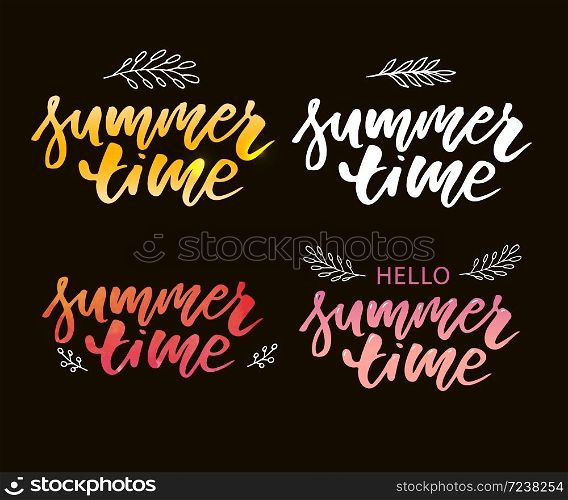 Vector illustration: Brush lettering composition of Summer Vacation isolated on white background.. Vector illustration: Brush lettering composition of Summer Vacation isolated on white background. Set