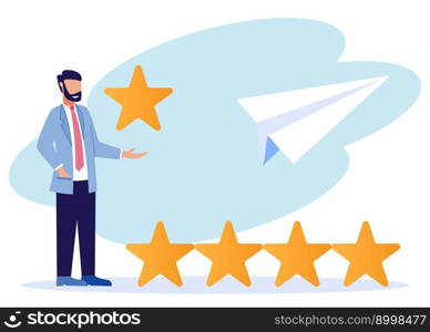 Vector illustration, business people in the star pressing menu, customer review ratings, different people give ratings and feedback ratings, support for business satisfaction.