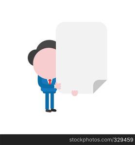 Vector illustration businessman character holding blank paper.