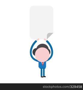 Vector illustration businessman character holding up blank paper.