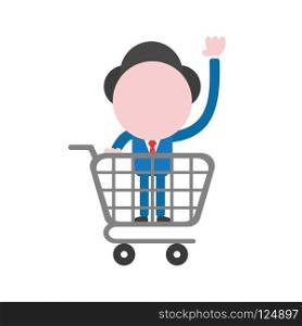 Vector illustration businessman character inside shopping cart.