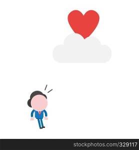 Vector illustration businessman character looking heart to reach on cloud.
