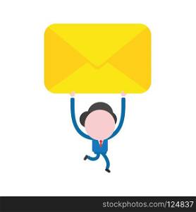 Vector illustration businessman character running and holding up closed mail envelope.