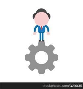 Vector illustration businessman character standing on gear.