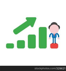 Vector illustration businessman character standing on sales bar graph moving up and down.