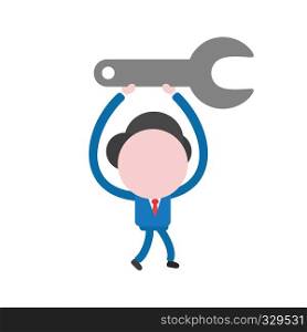 Vector illustration businessman character walking and carrying spanner.