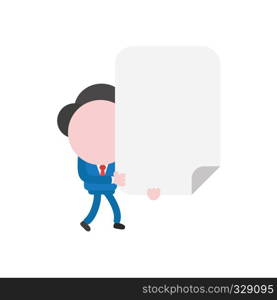 Vector illustration businessman character walking and holding blank paper.