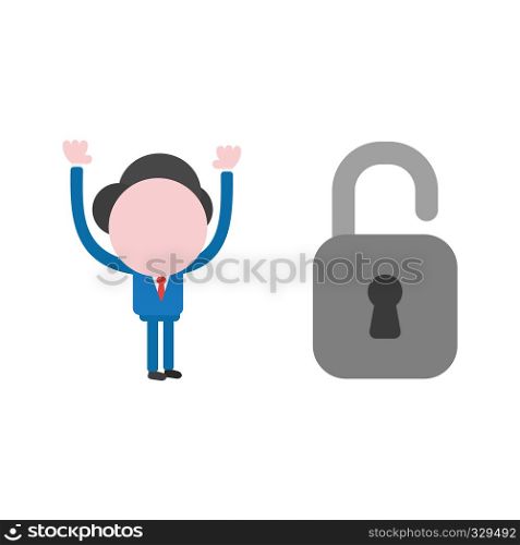 Vector illustration businessman character with open padlock.