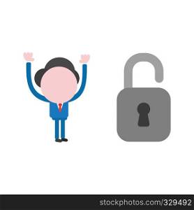 Vector illustration businessman character with open padlock.