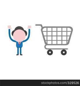 Vector illustration businessman character with shopping cart.
